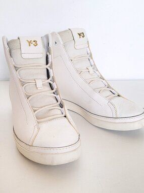 Y3 White Leather Hidden Wedge Sneakers - Size UK 4.5 or US 6.5